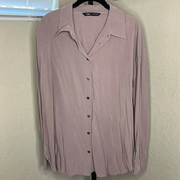 341 - Zara NWOT Lavender Long Sleeve Button Down Size XL - Picture 1 of 8
